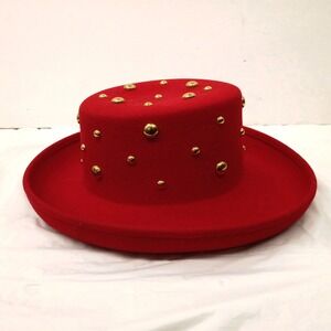 Betmar New York Womens Red Lite Felt Gold Studded Fedora Hat Stylish Packable